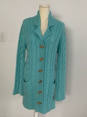 VTG Lilly Pulitzer cable knit cardigan sweater toggle closures button preppy 90s